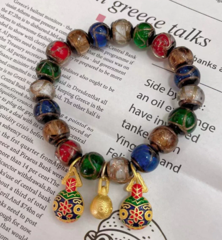 Incense ash glass bracelet, gold foil multi-treasure gold-devouring beast bracelet, perfect wholesale gold foil