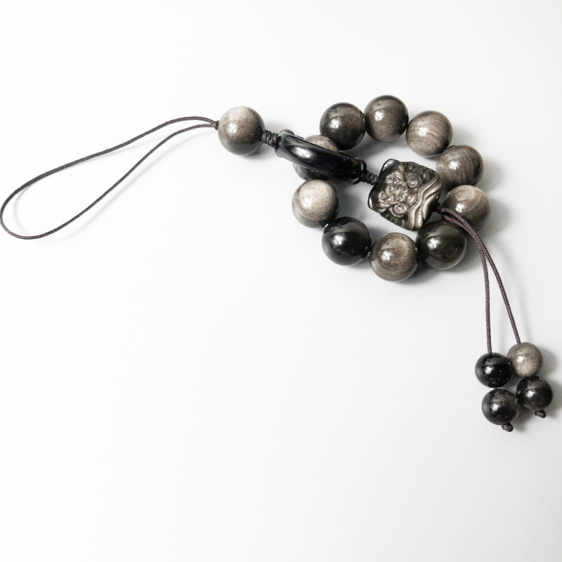 Natural silver obsidian lion dance running ring mobile phone pendant, bag pendant and accessory, versatile and light luxury style court accessory