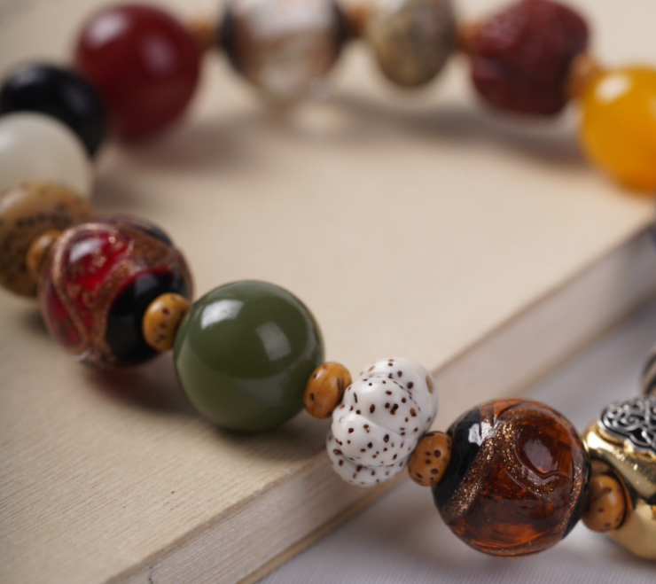 18-seed Multi-treasure Bead bracelet, Lingyin Buddhist Bead bracelet for men and women, red skin Vajra Star Moon agate multi-treasure prayer beads