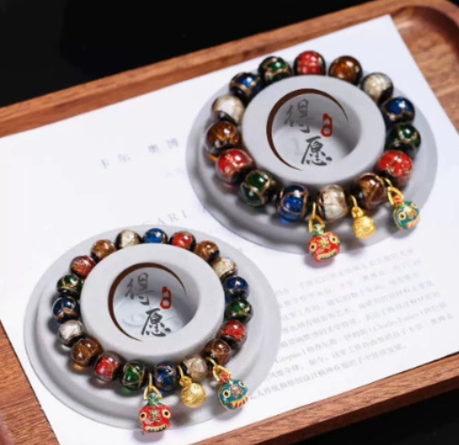 Incense ash glass bracelet, gold foil multi-treasure gold-devouring beast bracelet, perfect wholesale gold foil