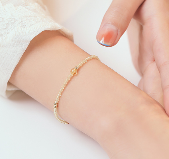 Ultra-fine 2mm yellow crystal bracelet for women, 14k ultra-fine design sense, niche ins jewelry