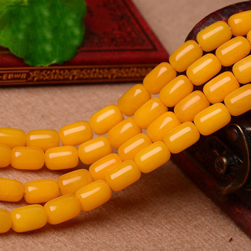 Wholesale DIY jewelry accessories: Grade A yellow amber chalcedony drum beads, partition beads, waist beads, and yellow chalcedony bucket beads