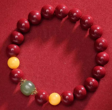Putuo Mountain natural cinnabar bracelet, women's amber, purple gold sand raw ore, Hetian jade, zodiac year lucky bead bracelet gift