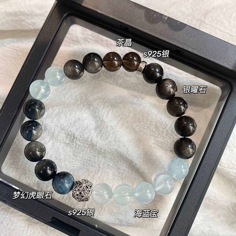 Natural high-quality eagle's eye stone aquamarine blue tiger's eye tea crystal bracelet, a niche design, perfect for couples
