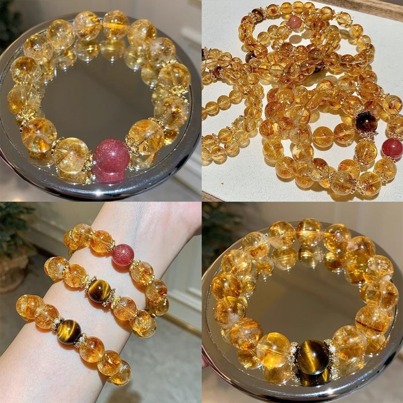 Original design of natural yellow tower crystal yellow crystal strawberry crystal tiger's eye stone bracelet