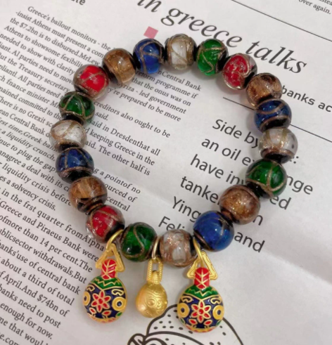 Incense ash glass bracelet, gold foil multi-treasure gold-devouring beast bracelet, perfect wholesale gold foil