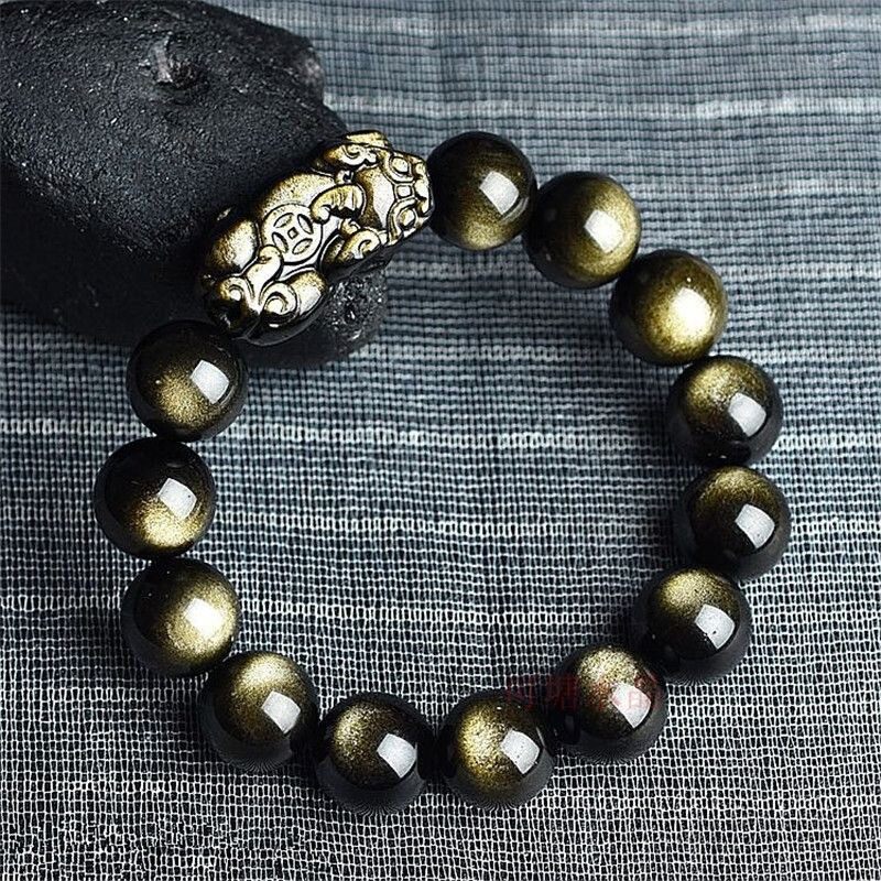 Crystal natural golden obsidian one-qian PI Xiu bracelet, single-loop bracelet, men's and women's accessories