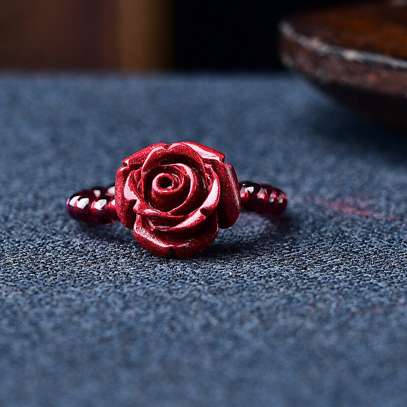 Original cinnabar bead ring, garnet index finger gold, PI Xiu ring tail, niche design ring, ancient style