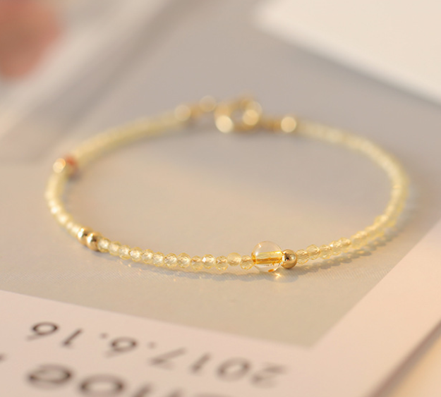 Ultra-fine 2mm yellow crystal bracelet for women, 14k ultra-fine design sense, niche ins jewelry