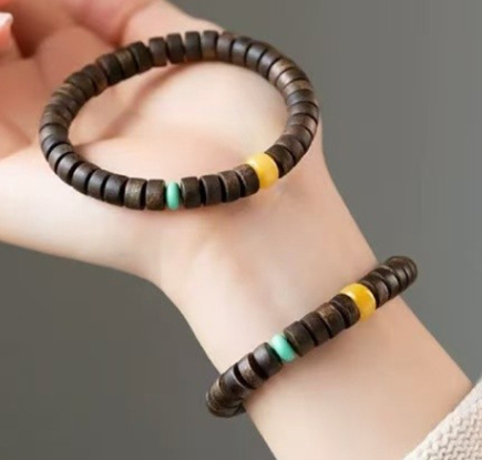 Natural agarwood bracelet, genuine, emotionally stable bracelet, green agarwood, amber, turquoise, cultural play, straight-cut sandalwood bracelet
