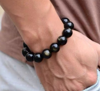 Golden Obsidian men's zodiac bracelet, black obsidian bracelet, Dragon Year zodiac year bracelet, peace and good fortune for your husband and friends