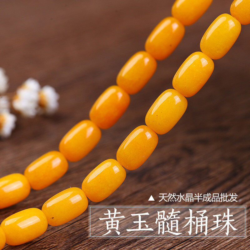 Wholesale DIY jewelry accessories: Grade A yellow amber chalcedony drum beads, partition beads, waist beads, and yellow chalcedony bucket beads