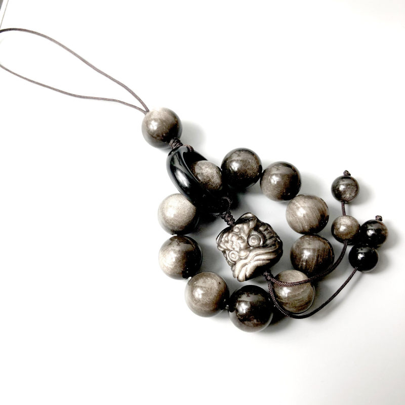 Natural silver obsidian lion dance running ring mobile phone pendant, bag pendant and accessory, versatile and light luxury style court accessory