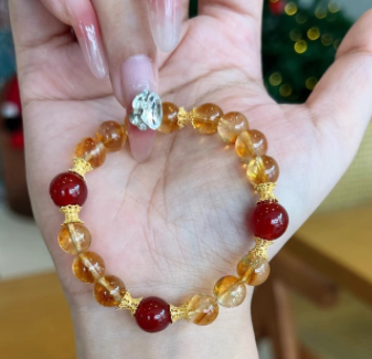 Natural yellow crystal yellow tower crystal bracelet, original design red agate bracelet, women's gift