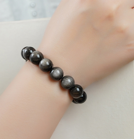 Natural silver obsidian and black obsidian bracelets for women and men as gifts for couples in their zodiac year