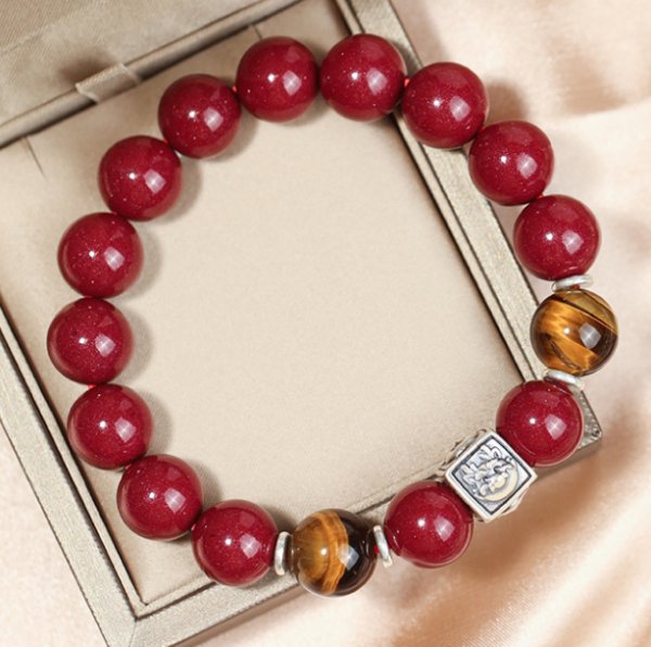 Obsidian bracelet, pure silver, and natural cinnabar for men and women in the zodiac year of the twelve Chinese zodiac signs