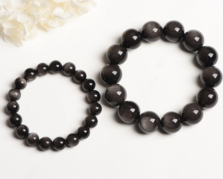 Natural silver obsidian and black obsidian bracelets for women and men as gifts for couples in their zodiac year