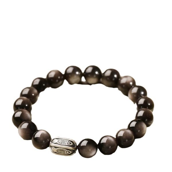 Natural obsidian bracelet for women, koi silver obsidian bracelet for couples, Dragon Year zodiac year bracelet, Buddhist prayer beads for men