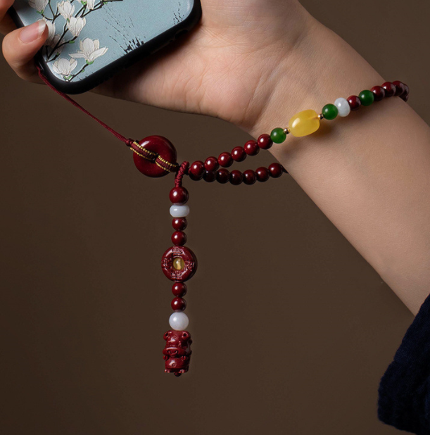 Cinnabar zodiac mobile phone pendant, mobile phone chain, pendant rope, wrist style, circle buckle, small pendant for men and women