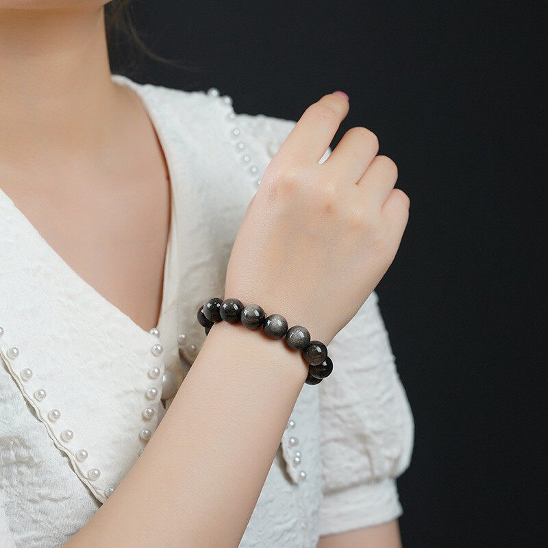 Natural silver obsidian and black obsidian bracelets for women and men as gifts for couples in their zodiac year