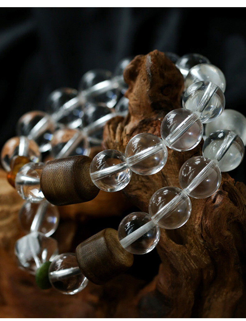 Natural white crystal 12mm3A round beads paired with agarwood sandalwood bracelet for men and women, new Chinese-style beaded bracelet, versatile