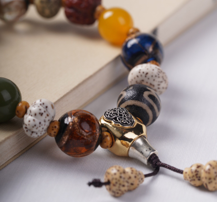 18-seed Multi-treasure Bead bracelet, Lingyin Buddhist Bead bracelet for men and women, red skin Vajra Star Moon agate multi-treasure prayer beads