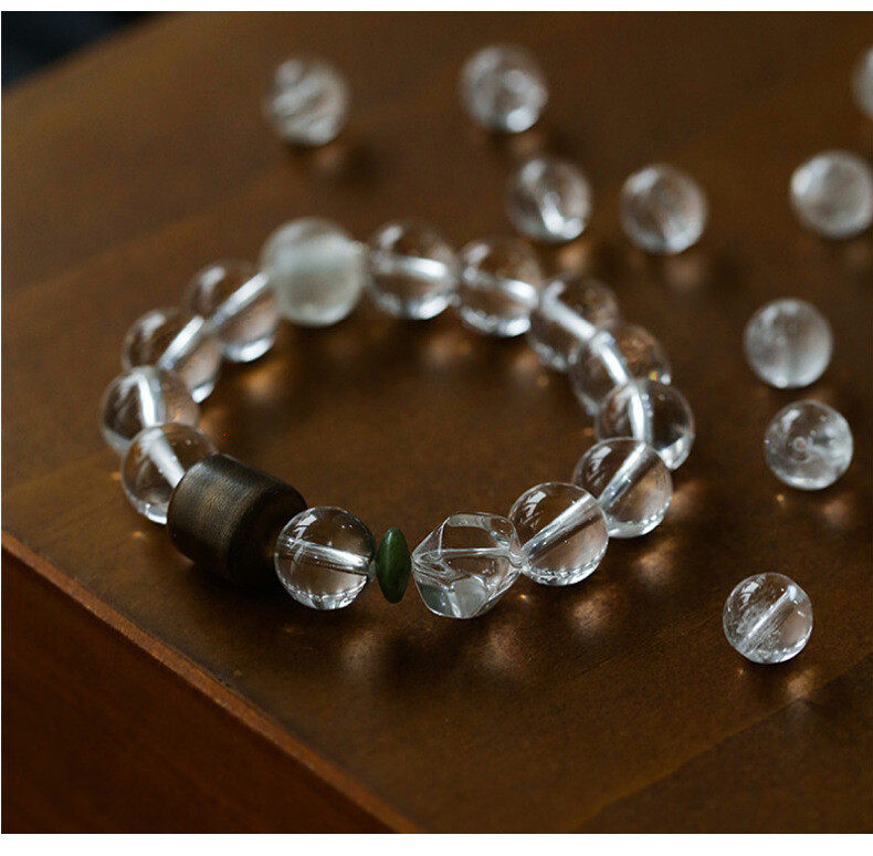Natural white crystal 12mm3A round beads paired with agarwood sandalwood bracelet for men and women, new Chinese-style beaded bracelet, versatile