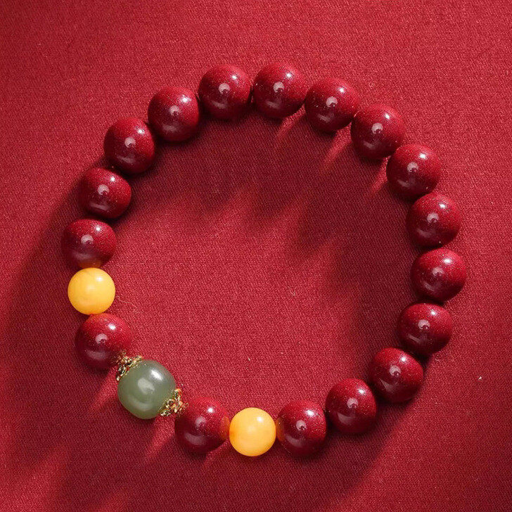 Putuo Mountain natural cinnabar bracelet, women's amber, purple gold sand raw ore, Hetian jade, zodiac year lucky bead bracelet gift