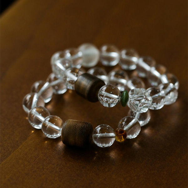 Natural white crystal 12mm3A round beads paired with agarwood sandalwood bracelet for men and women, new Chinese-style beaded bracelet, versatile
