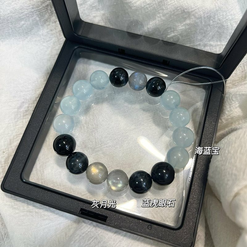 Natural high-quality eagle's eye stone aquamarine blue tiger's eye tea crystal bracelet, a niche design, perfect for couples