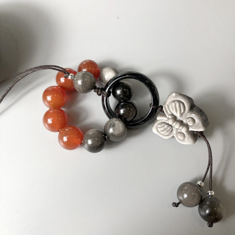 Natural silver obsidian lion dance running ring mobile phone pendant, bag pendant and accessory, versatile and light luxury style court accessory