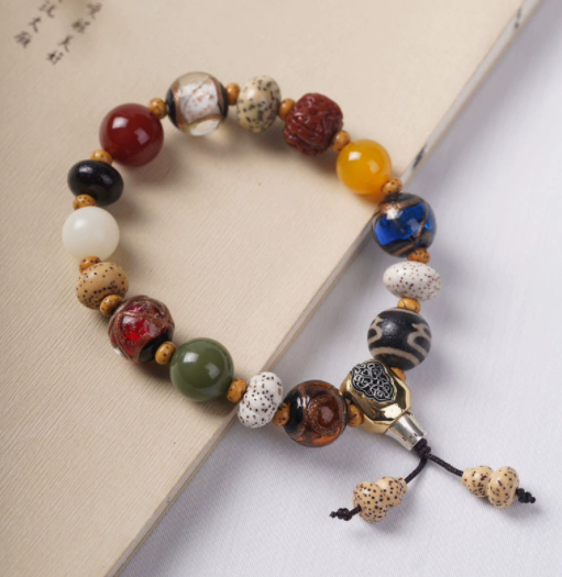 18-seed Multi-treasure Bead bracelet, Lingyin Buddhist Bead bracelet for men and women, red skin Vajra Star Moon agate multi-treasure prayer beads