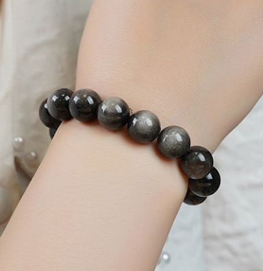 Natural silver obsidian and black obsidian bracelets for women and men as gifts for couples in their zodiac year