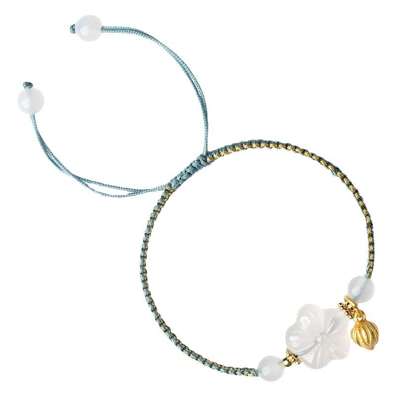 The design sense white agate plum blossom niche bracelet for women, Chinese style adjustable woven bracelet gift chalcedony retro style