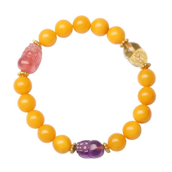 Natural amber bracelet, women's amber chicken oil yellow honey DIY crystal PI Xiu bracelet, round beads 8mm