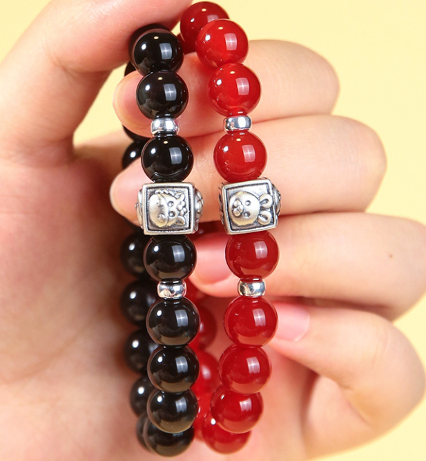 Obsidian bracelet, pure silver, and natural cinnabar for men and women in the zodiac year of the twelve Chinese zodiac signs