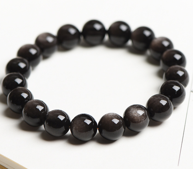 Natural silver obsidian and black obsidian bracelets for women and men as gifts for couples in their zodiac year