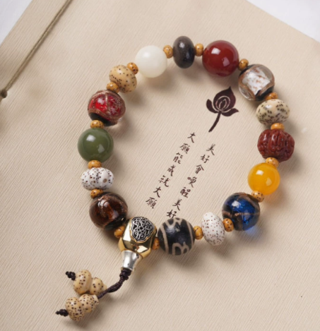 18-seed Multi-treasure Bead bracelet, Lingyin Buddhist Bead bracelet for men and women, red skin Vajra Star Moon agate multi-treasure prayer beads