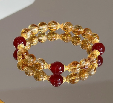 Natural yellow crystal yellow tower crystal bracelet, original design red agate bracelet, women's gift