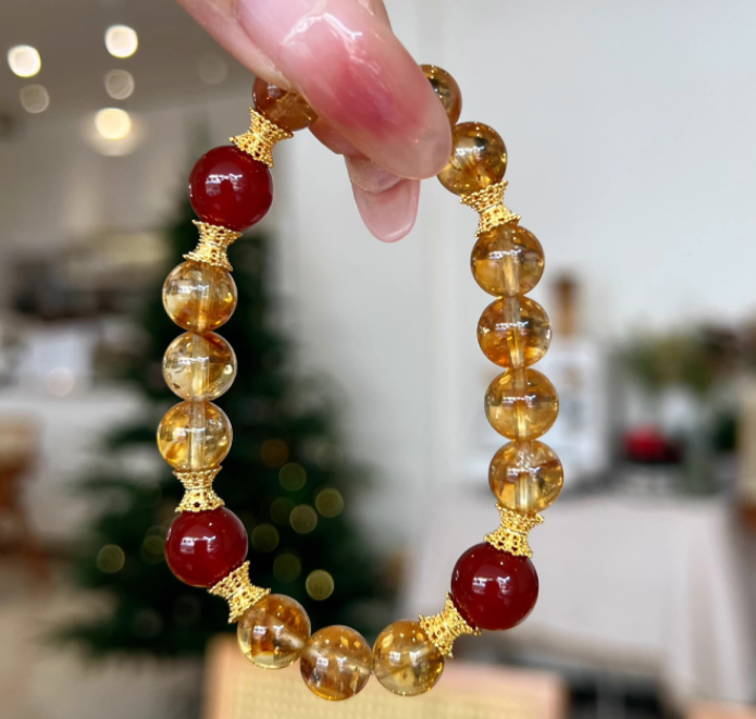 Natural yellow crystal yellow tower crystal bracelet, original design red agate bracelet, women's gift