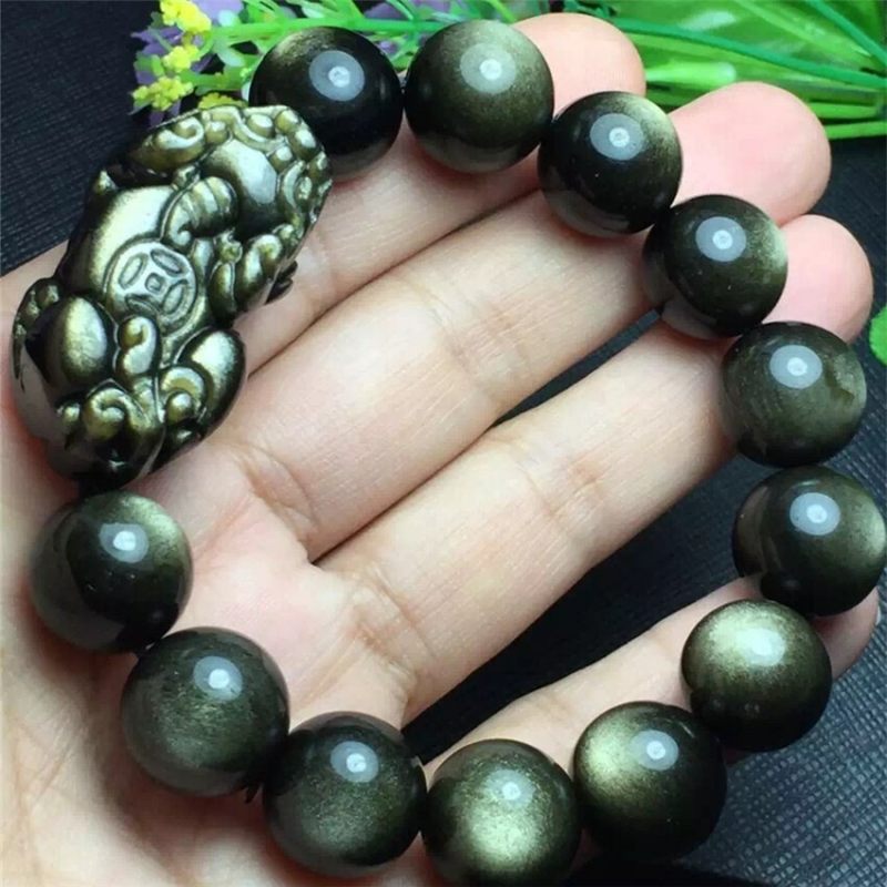 Crystal natural golden obsidian one-qian PI Xiu bracelet, single-loop bracelet, men's and women's accessories