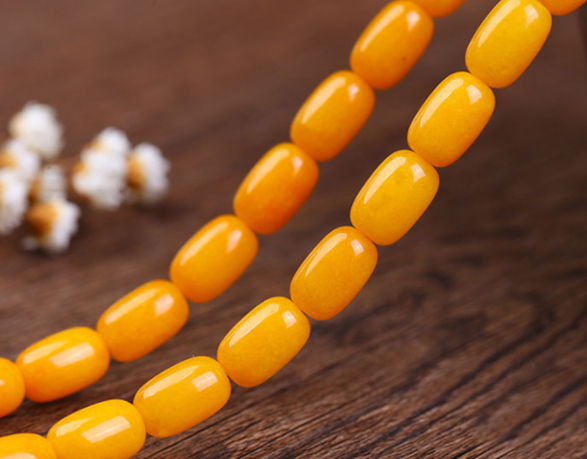 Wholesale DIY jewelry accessories: Grade A yellow amber chalcedony drum beads, partition beads, waist beads, and yellow chalcedony bucket beads