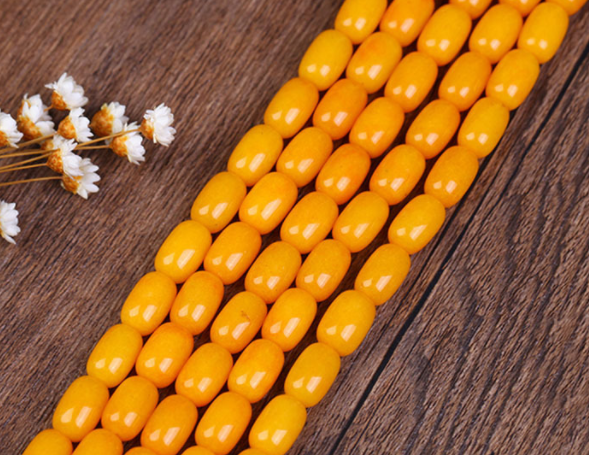 Wholesale DIY jewelry accessories: Grade A yellow amber chalcedony drum beads, partition beads, waist beads, and yellow chalcedony bucket beads