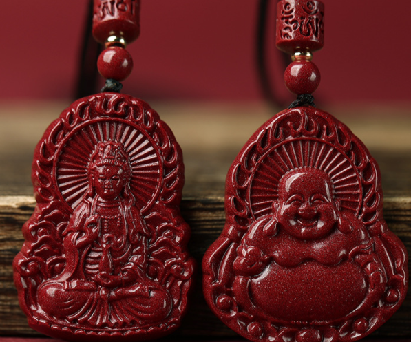 Amethyst sand cinnabar men's Guanyin Bodhisattva pendant, Maitreya Buddha women's necklace pendant for couples