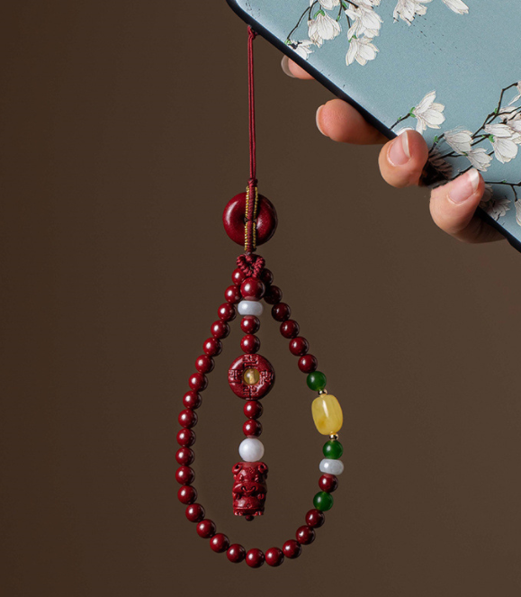 Cinnabar zodiac mobile phone pendant, mobile phone chain, pendant rope, wrist style, circle buckle, small pendant for men and women