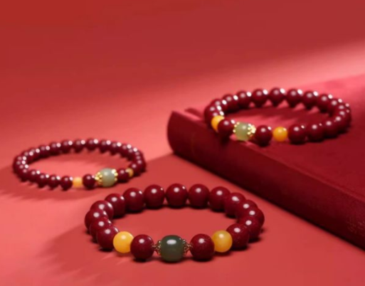 Putuo Mountain natural cinnabar bracelet, women's amber, purple gold sand raw ore, Hetian jade, zodiac year lucky bead bracelet gift